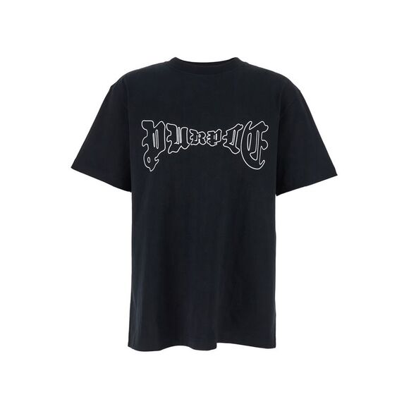 Purple Brand Black Crewneck T-Shirt With Logo Print On The Front In Cotton Man